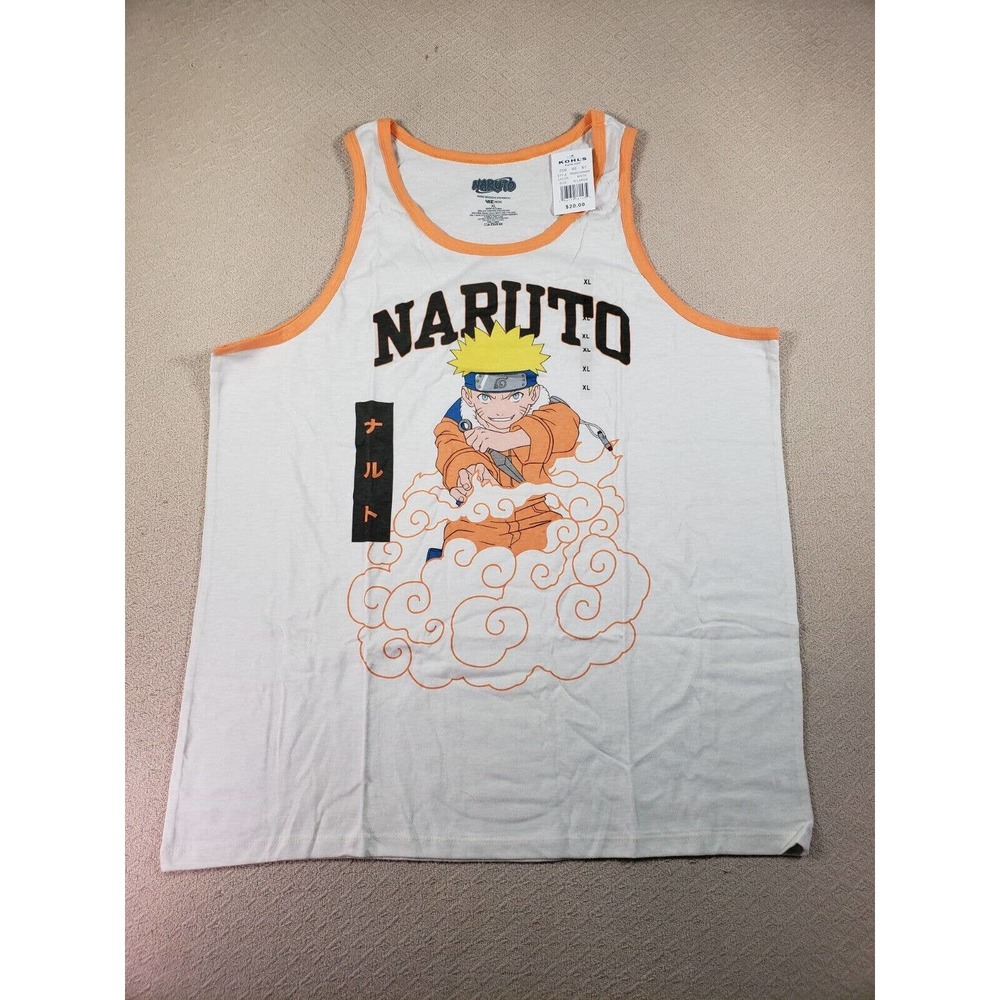Naruto Shirt Mens XL White Logo Lined Sleeveless Graphic Cotton Blend Tee NWT